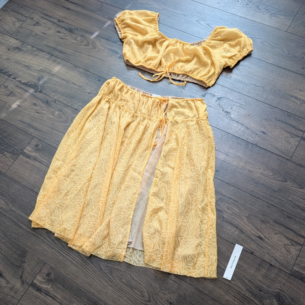 Reformation Valeria Sunflowers Two-Piece Skirt Swimsuit Coverup Set Size 8 - Picture 3 of 10